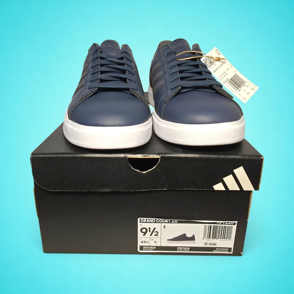 New Adidas Grand Court 2.0 men's navy blue and grey sneakers, size 9.5. - Picture 9 of 9